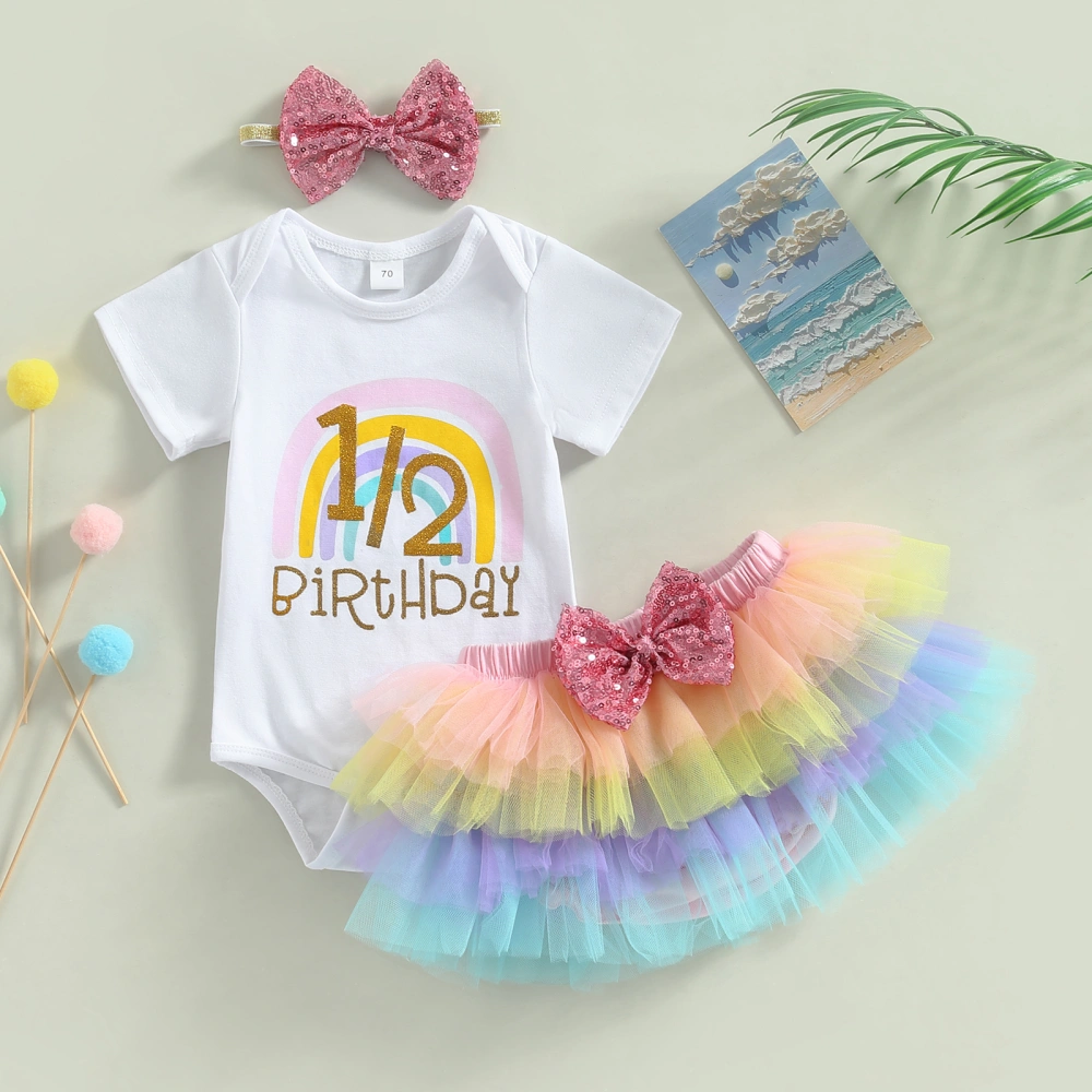 Baby Girls 3Pcs Birthday Outfits, Romper + Tutu Shorts + Headband Set