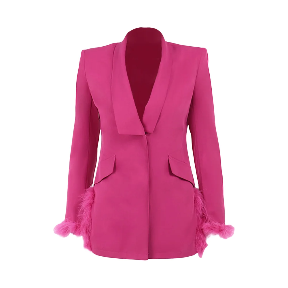 Women Blazer Dress Plush Slits Wrap Long Sleeve Suit Dress for Work 