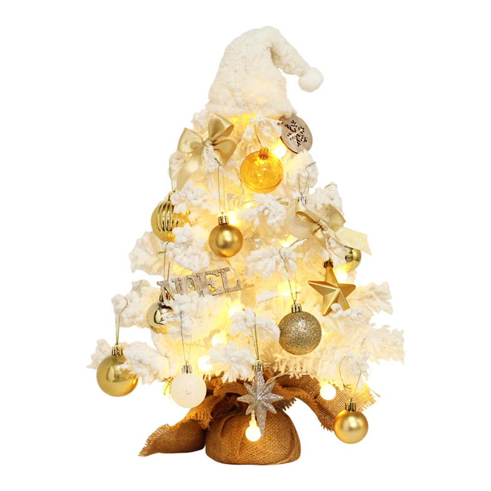 Flocking Christmas Tree Ornament with Decorative Ball and LED Lamp