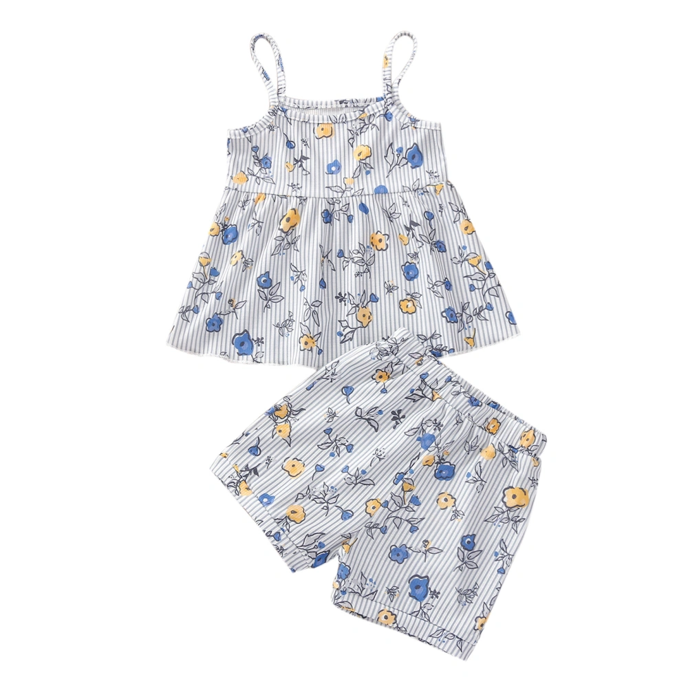 Little Girls Flower Print Spaghetti Straps Tops and Short Pants