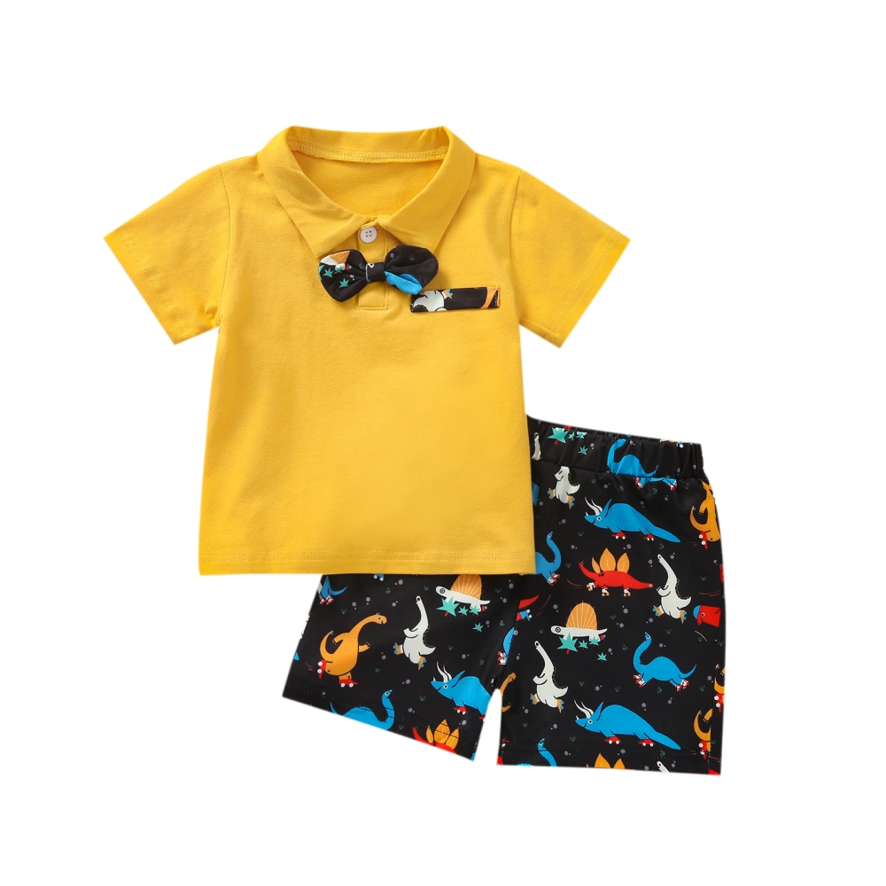 Kids Suit Set, Turn-Down Collar Short Sleeve Tops with Bowknot+ Shorts