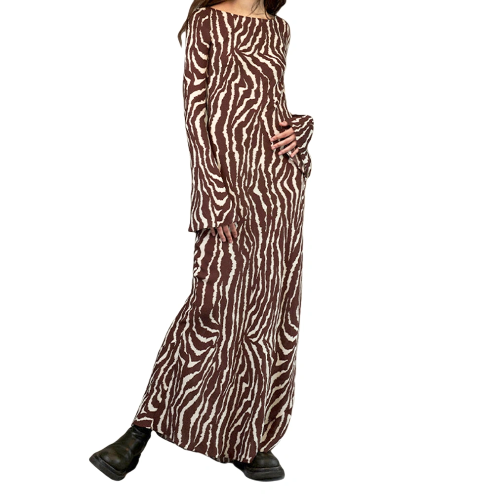 Ladies Long Dress, Zebra Print Long Sleeve Flared Cuff Party Dress