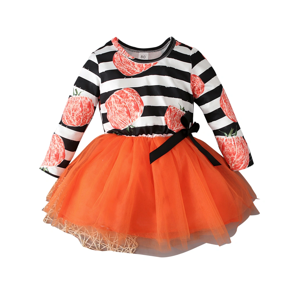 Halloween Little Girls Dress, Printing Long Sleeve Splicing Mesh Skirt