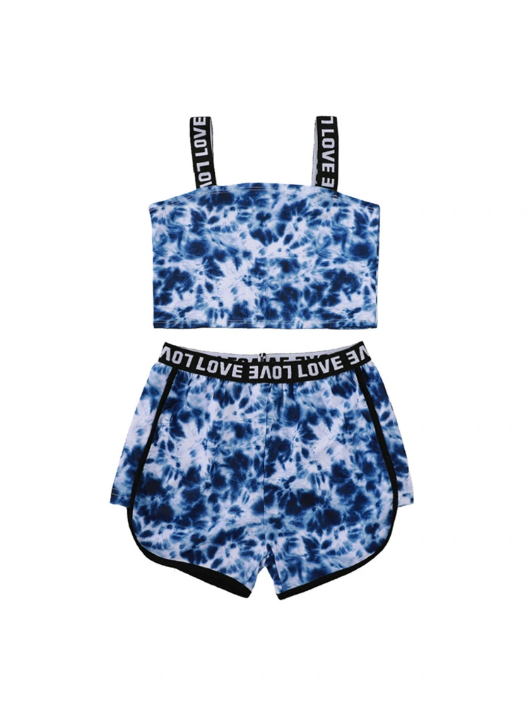 Girl's Two-piece Suit, Letter Print Sleeveless Sling Tops and Shorts