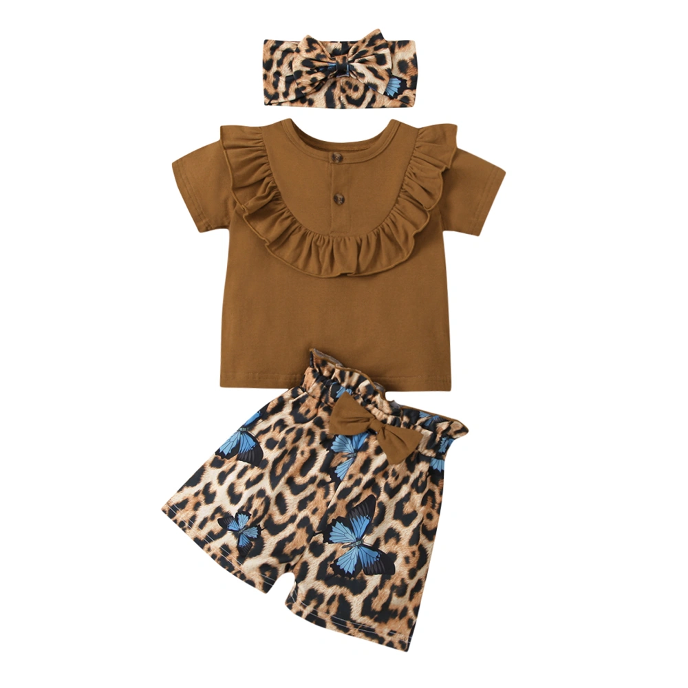 Baby Girl's Two-Piece Suit, Short Sleeve Ruffle T-shirt + Print Shorts