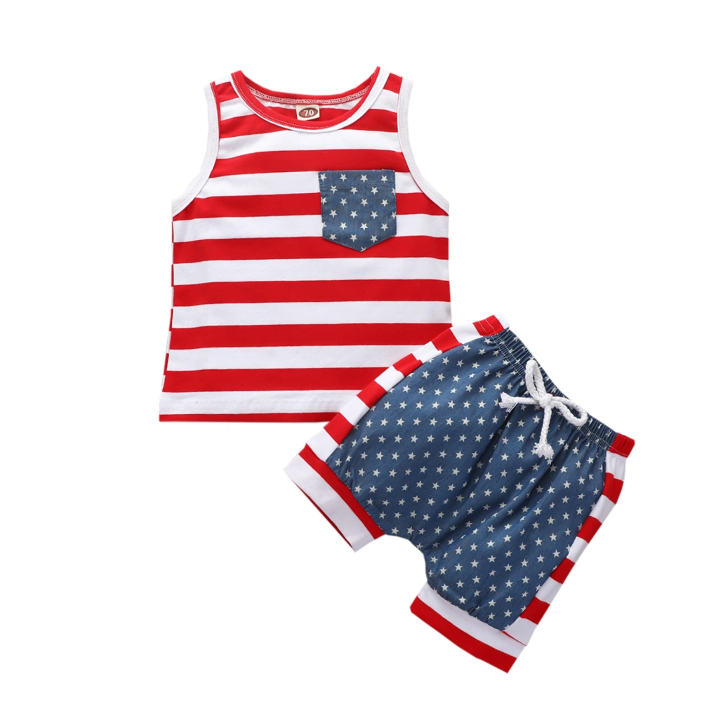 Independence Day Toddlers Outfit, Sleeveless Striped Top, Shorts