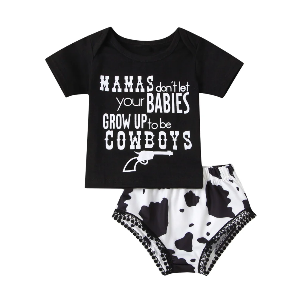 Baby Girls Outfit, Round Collar Short Sleeve Letter Top, Shorts