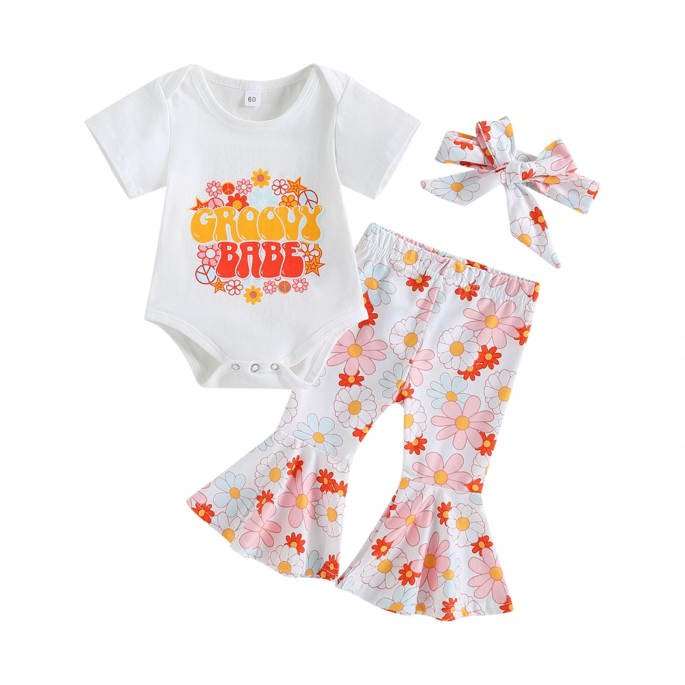 Girl Romper Shirt + Long Bell-Bottoms Trousers Outfit + Head Band