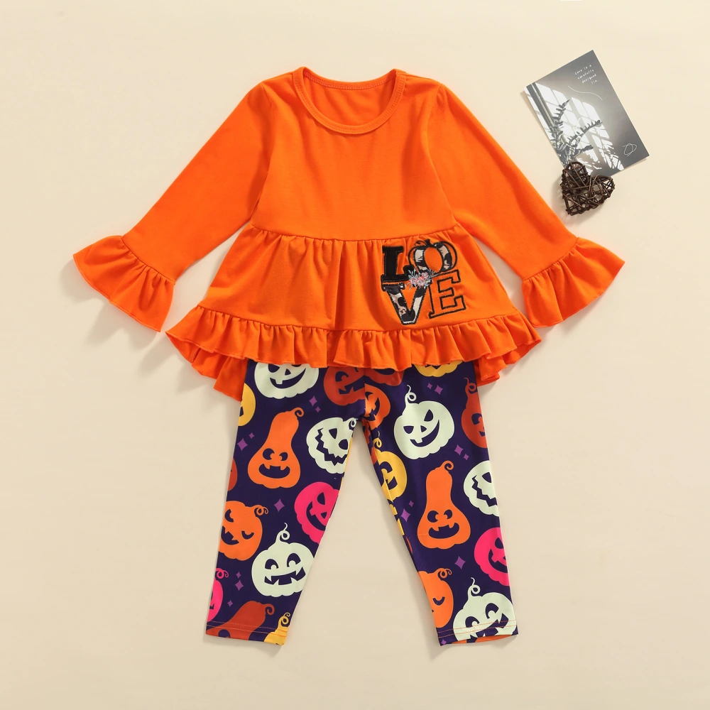 Little Girls Outfit, Long Sleeve Trailing Tops, Printing Trousers