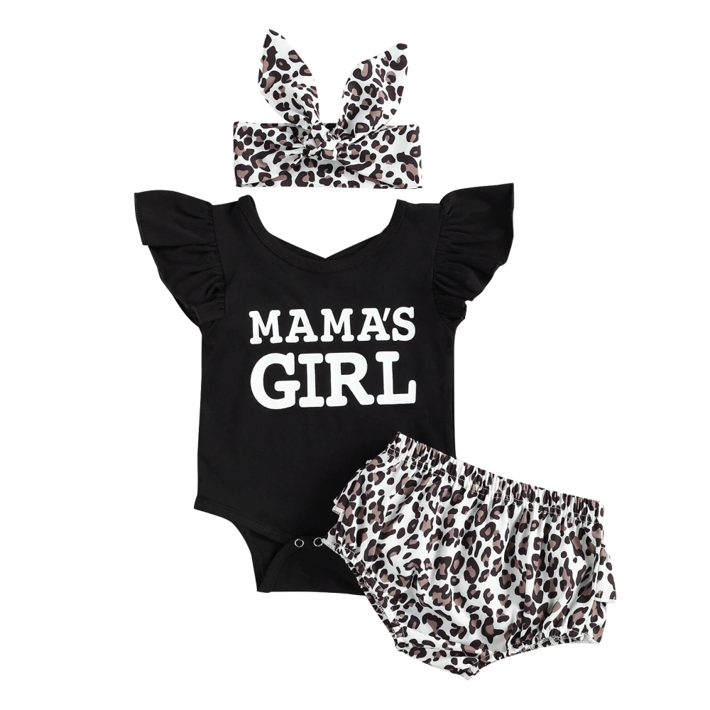 Baby Girls Summer Outfits Letter Print Romper + Leopard Bloomers + Headband