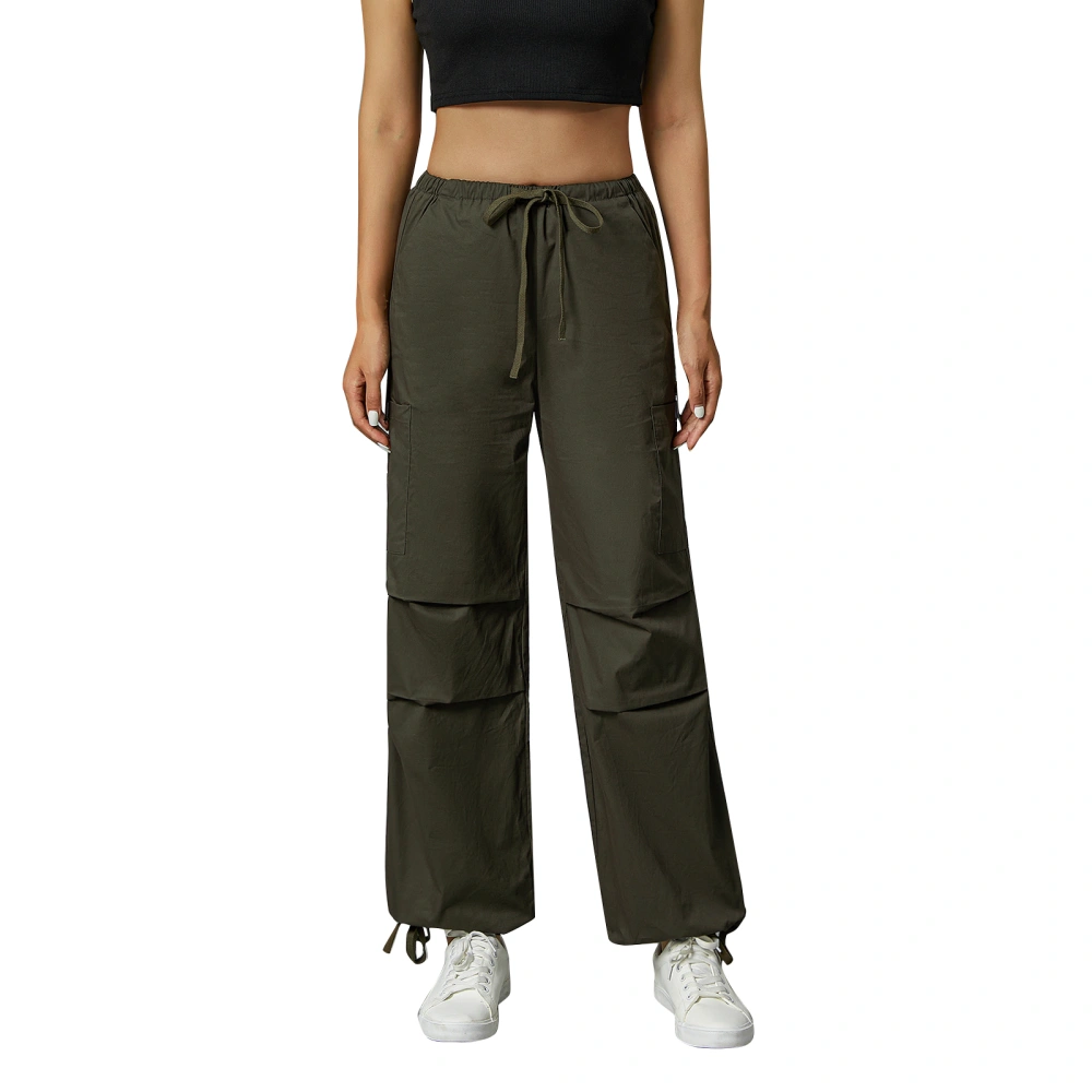 Women Cargo Pants, Solid Color Drawstring Trousers with Pockets