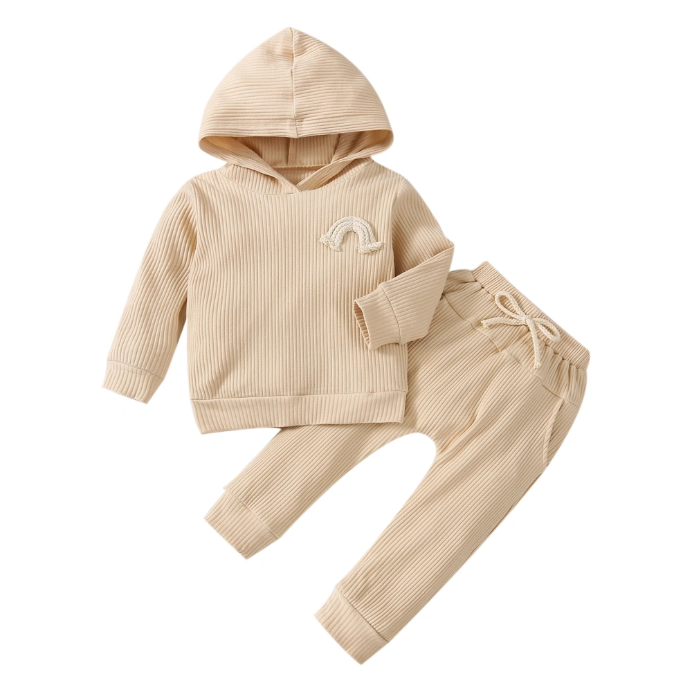 Rainbow Decoration Hooded Sweatshirt + Trousers with Bow, Pockets