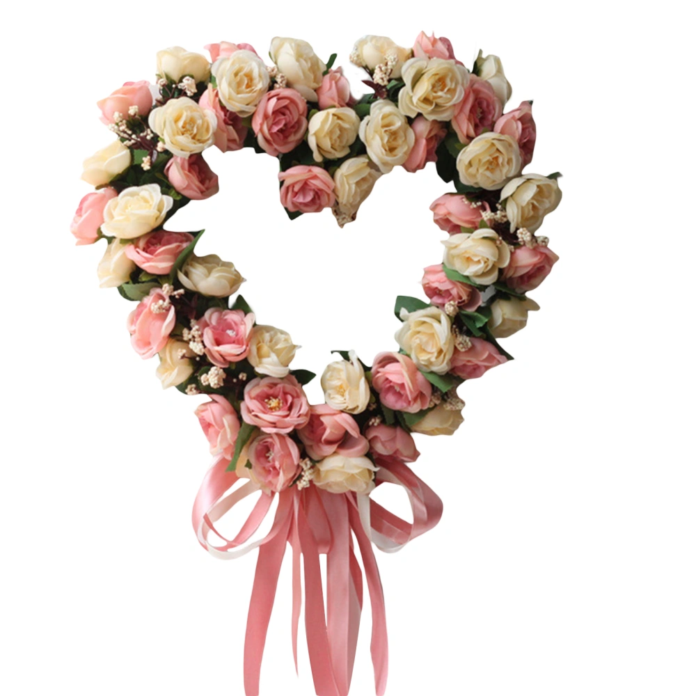 Wedding Heart Wreath, Flower Heart Shaped Garland with Silk Ribbon