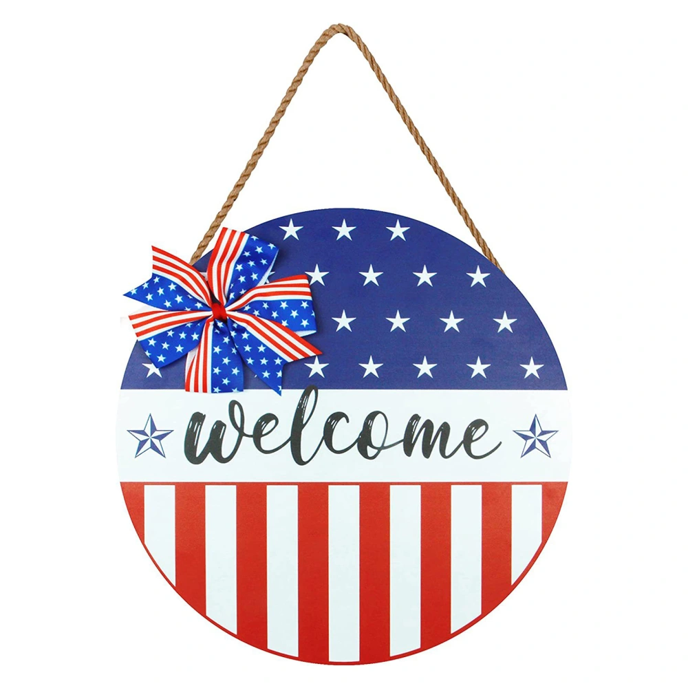 Fourth of July Welcome Sign, Stars and Stripes Wooden Hanging Sign