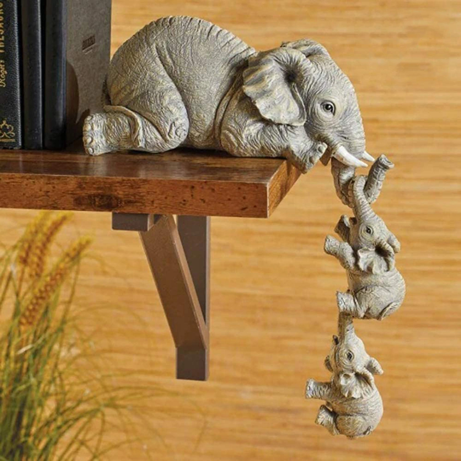 Three Elephants Resin Garden Ornaments Elephant Statue Hanging Decor