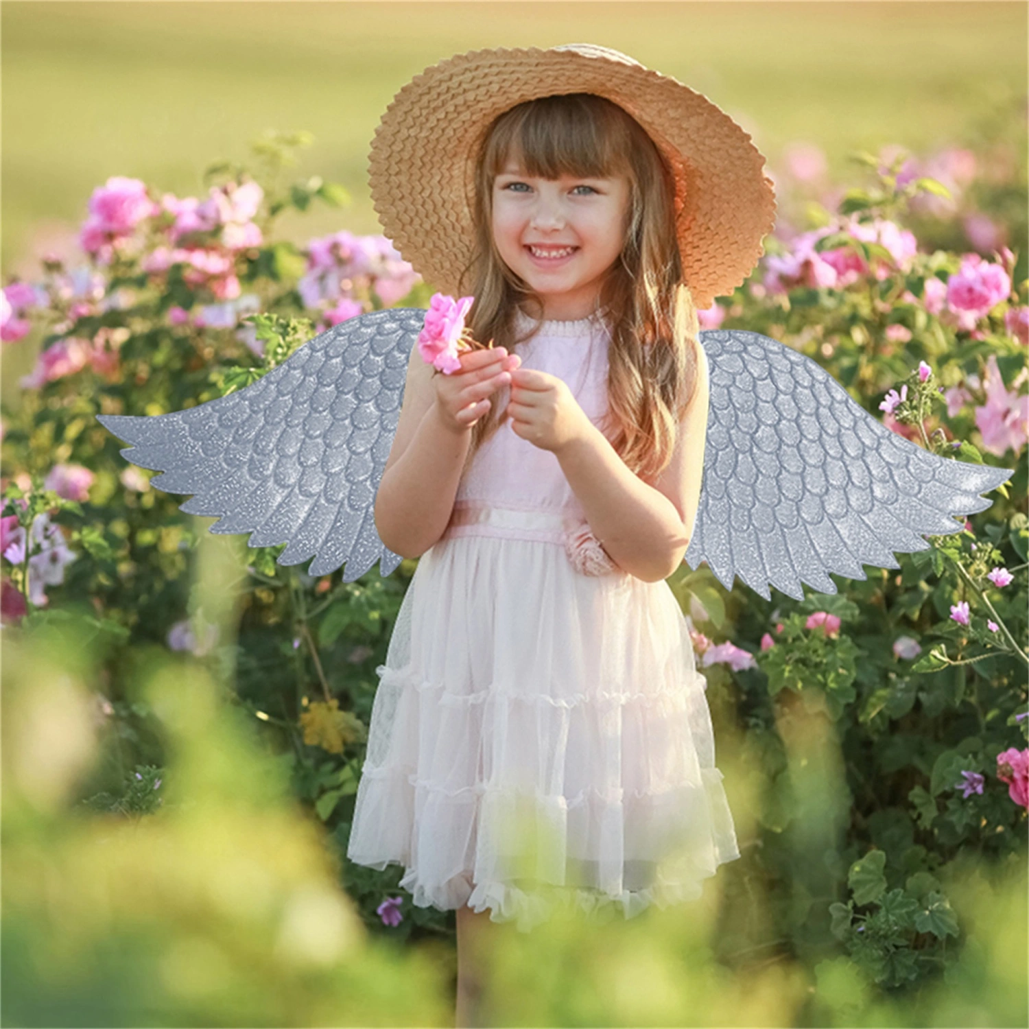 Kids Feather Angel Wings with Elastic Shoulder Straps, Photo Props