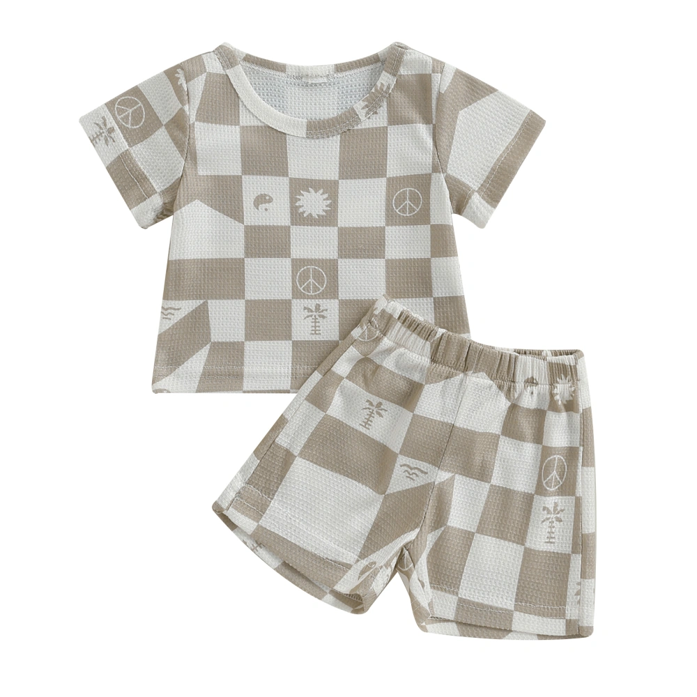 Infant Girls Boys Clothes Checkerboard Print Waffle T-Shirts Shorts