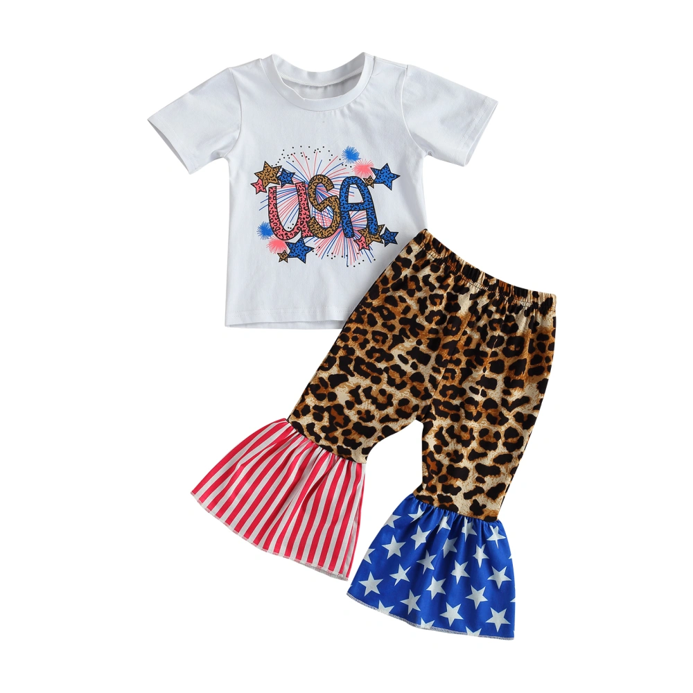 Kid Girl Tops Trousers, Short Sleeve Summer Leopard Flouncing Pants