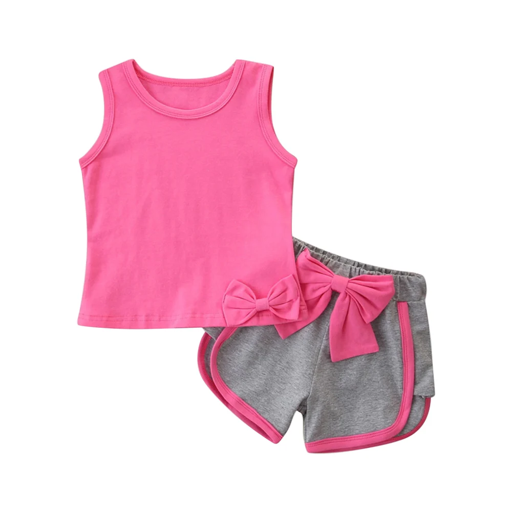 Girl Clothes Set, Solid Color Sleeveless Vest + Side Split Short Pants