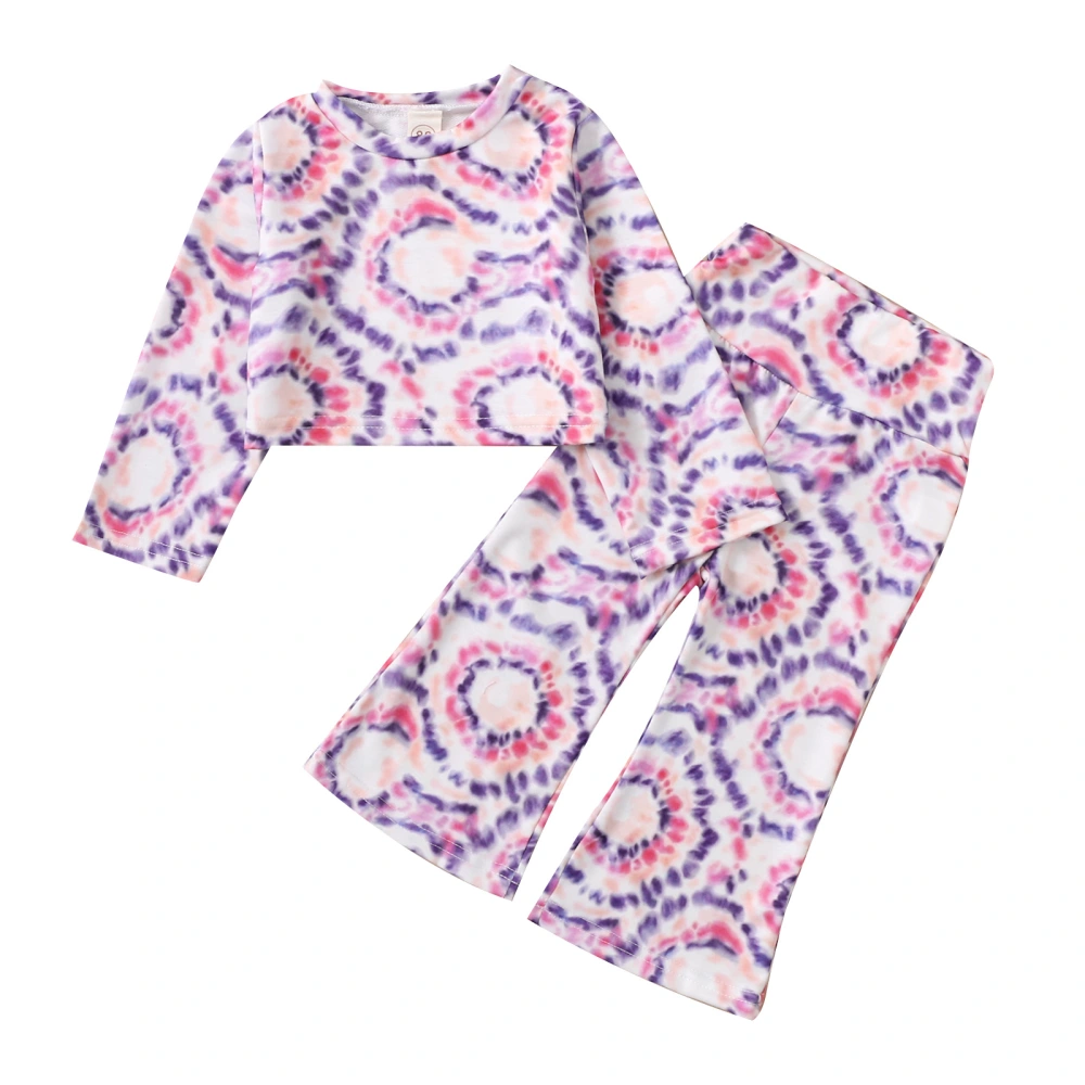 Girls Tie-dye Print Long Sleeve Round Neck T-shirt + Flared Pants