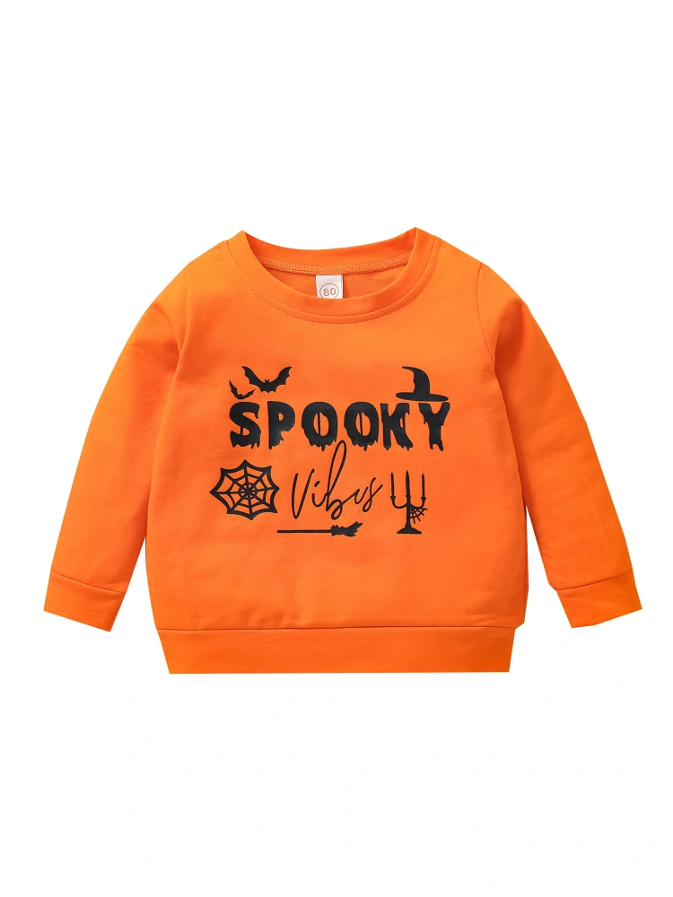 Kids Halloween Sweatshirt, Letters Print O-Neck Long Sleeves Pullover