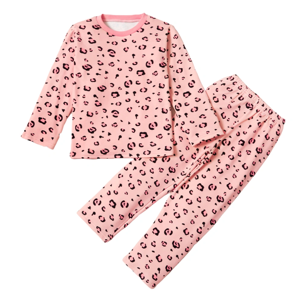 Lovely Kids Pajamas Set, Long Sleeve Leopard Tops Elastic Waist Pants