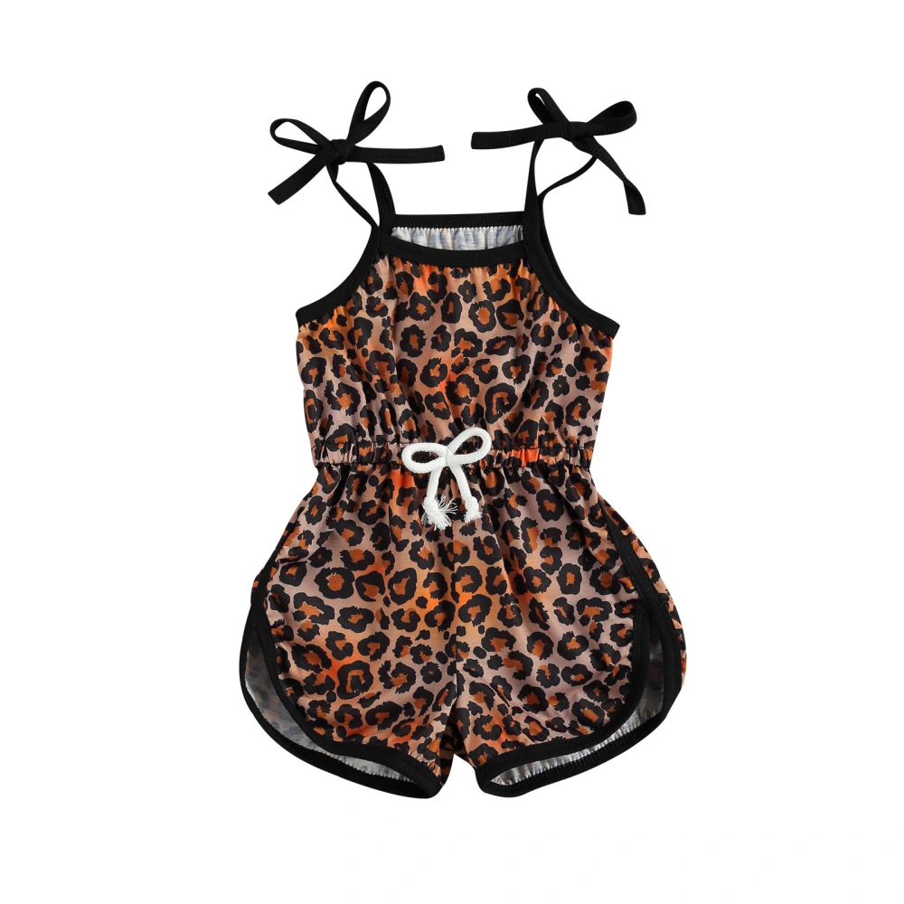 Girl's Leopard Printed Romper Jumpsuit, Sleeveless Elastic Waist Bodysuit