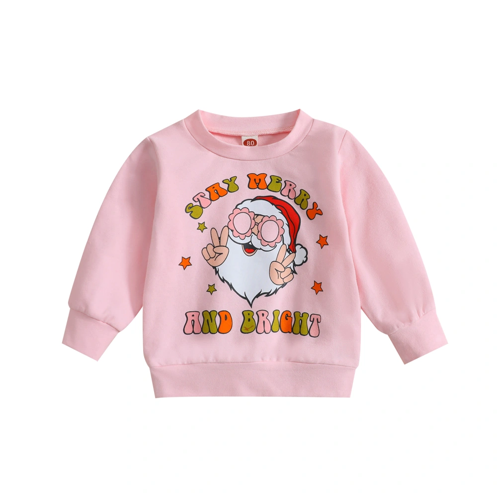 Kid Girls Shirt, Long Sleeve Round Neck Letters Print Tops, Pink