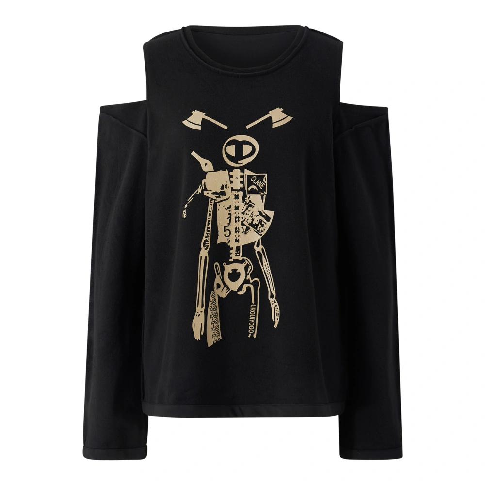 Women Casual T-Shirt, Long Sleeve Skeleton Cold Shoulder Loose Tops