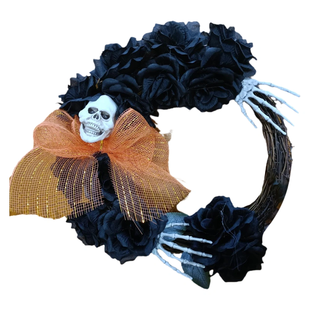 Halloween Wreath Skull Head Hand Bow Black Flowers Spider Garlands