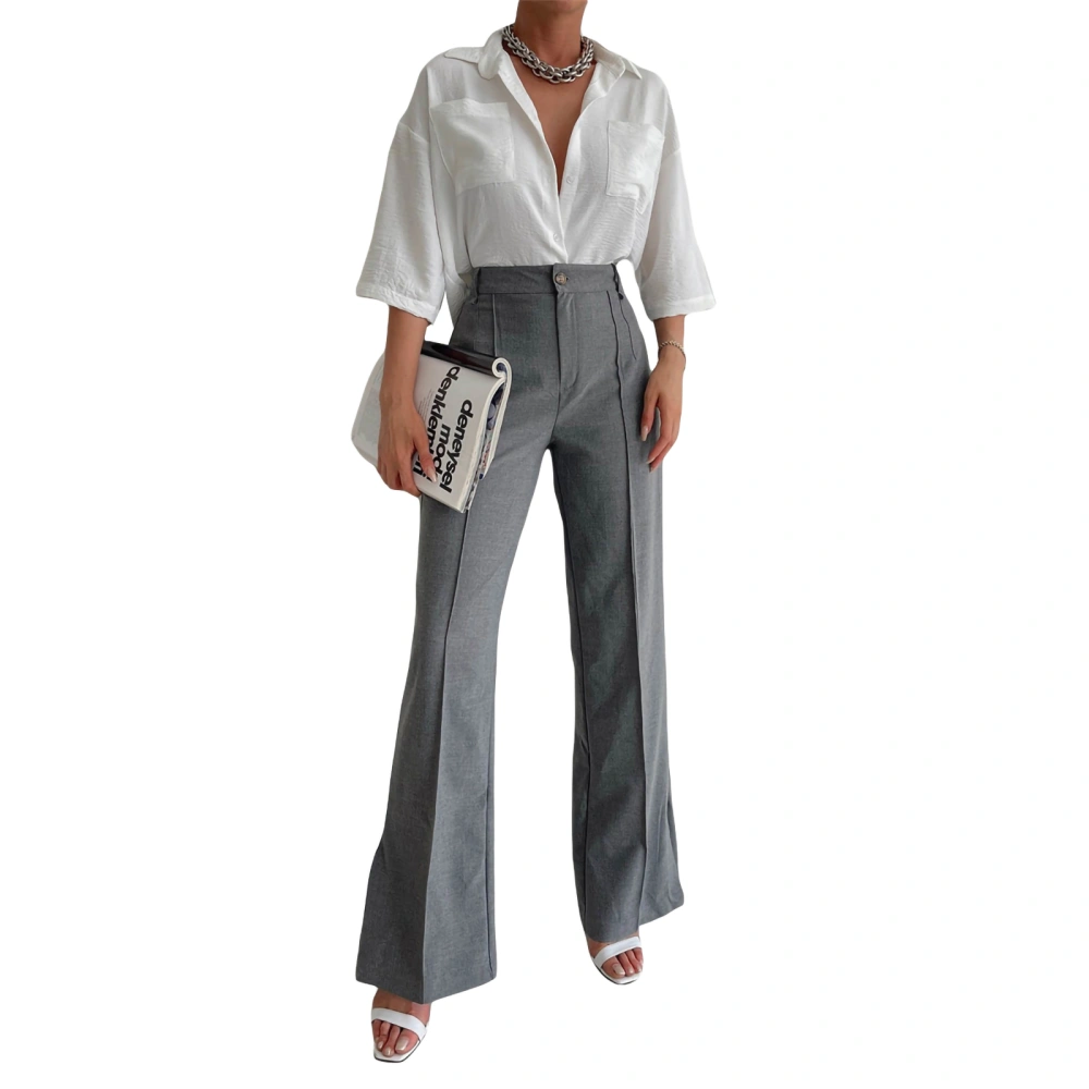 Women's Suit Pants, Solid Color Full-Length Work Office Flare Trousers