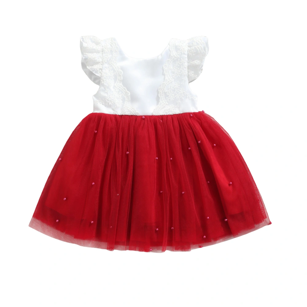 Christmas Little Girls Dress, Color Matching Lace Mesh Princess Skirt