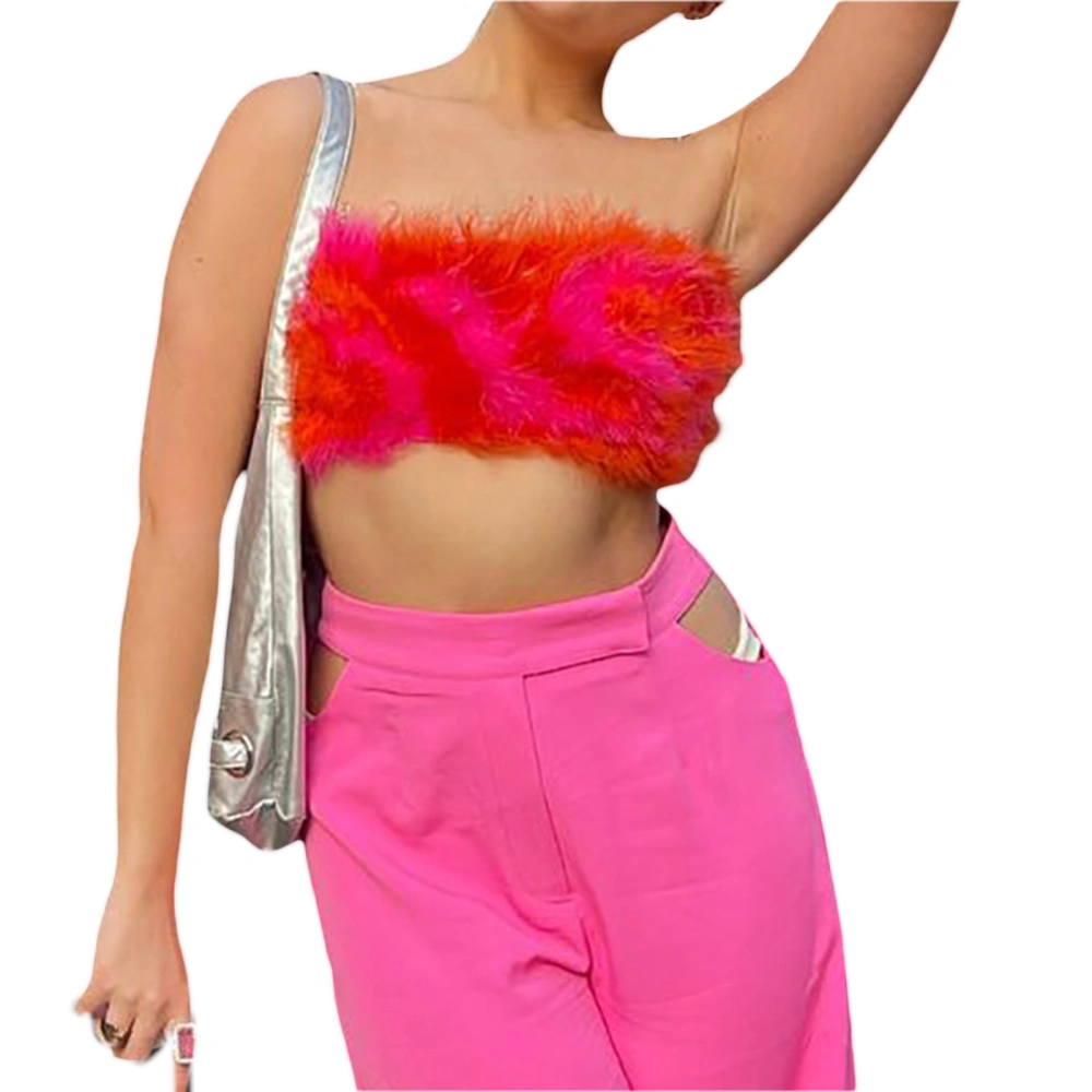 Women's Short Tube Tops, Off Shoulder Strapless Plush Decor Tank Tops