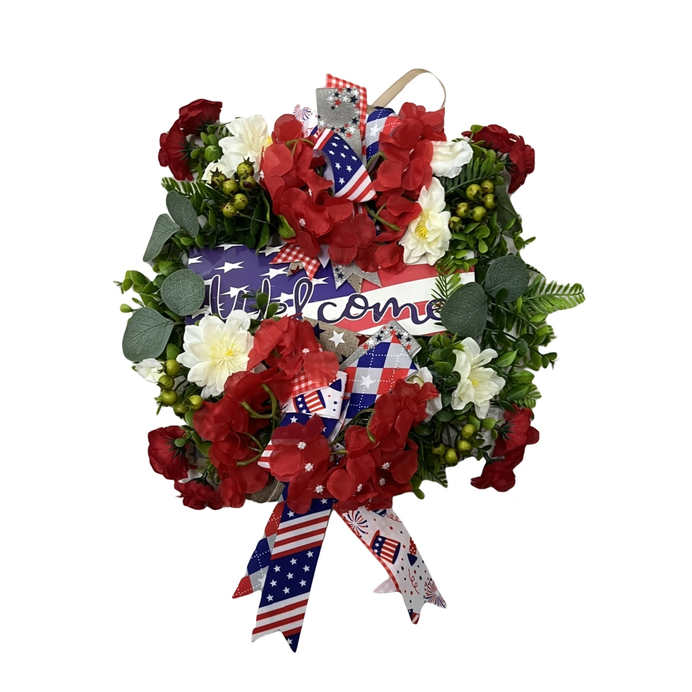 Hanging Wreath Simulation Flower Ribbon Independence Day Garland 