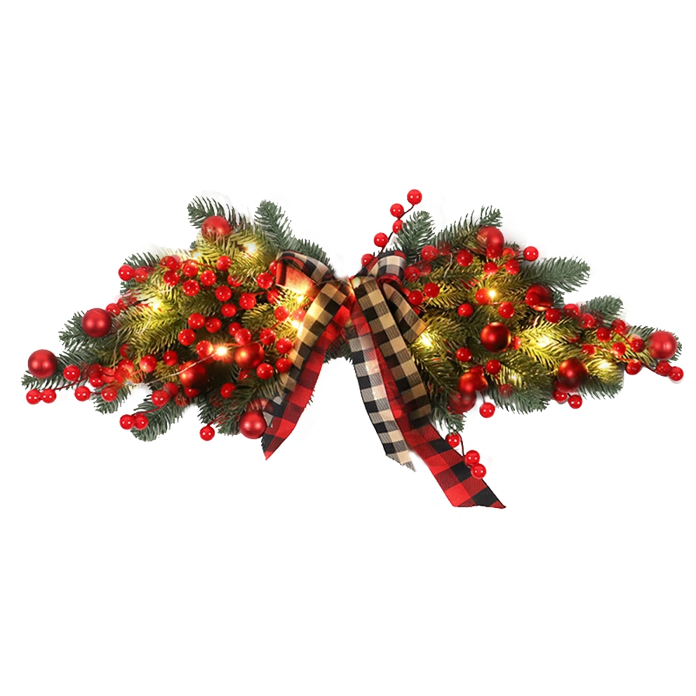 Christmas Swag, Light Up Swag Wreath with Ribbon Bow and Red Berries