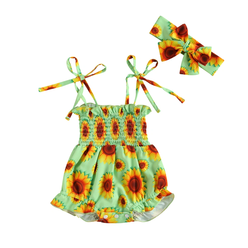 Baby Headband, Sleeveless High Waist Summer Infants Floral Romper