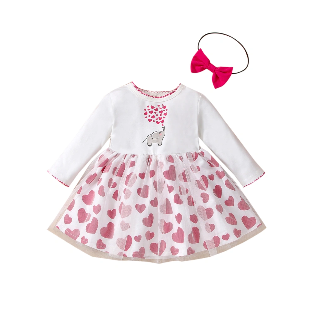 Toddler Girl 2Pcs Fall Outfits, Heart Print Tulle Dress + Headband Set