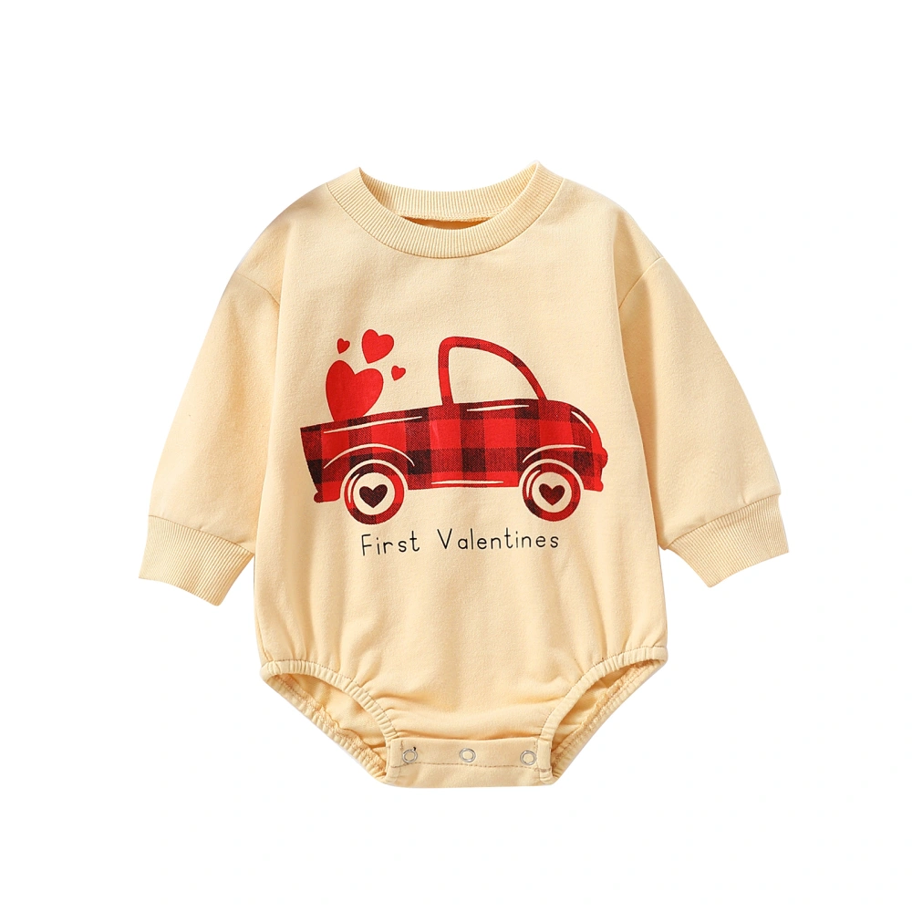 Baby Girls Autumn Long Sleeve O Neck Heart and Car Print Romper