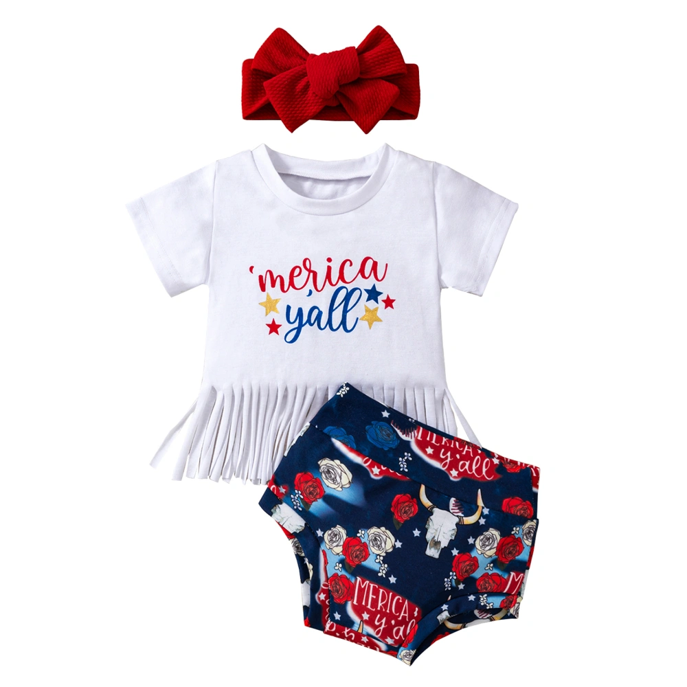 Independence Day Baby Girls Outfits Tassel T-shirt and Shorts Headband