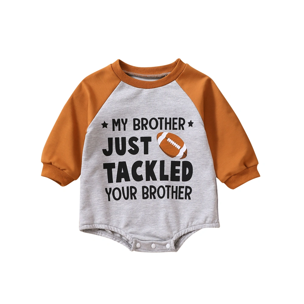 Baby Fall Romper, Long Sleeve Football Letter Print Raglan Bodysuit