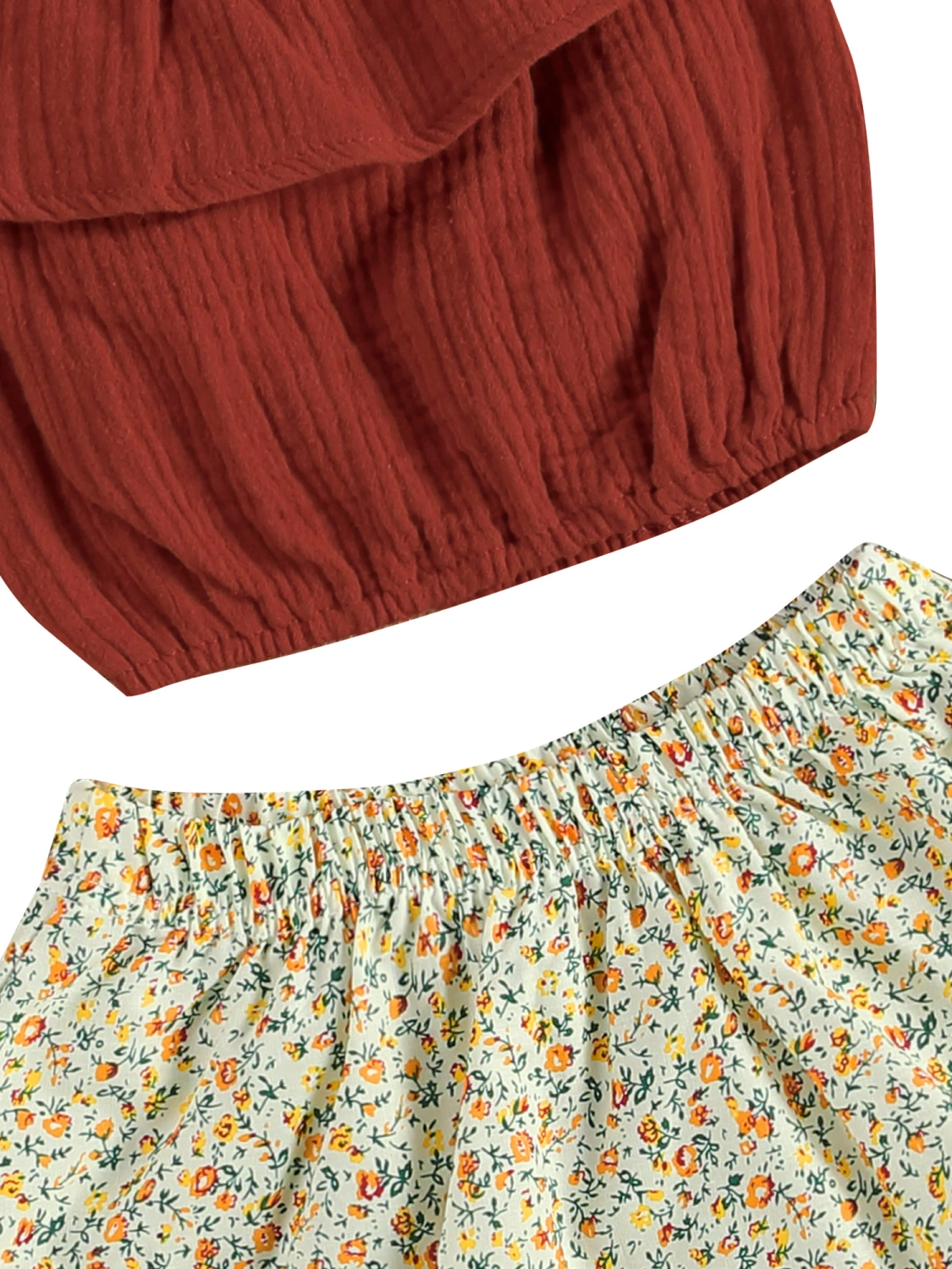 Toddler Girls Summer Outfits Ruffle Crop Tops + Floral Skirt Set