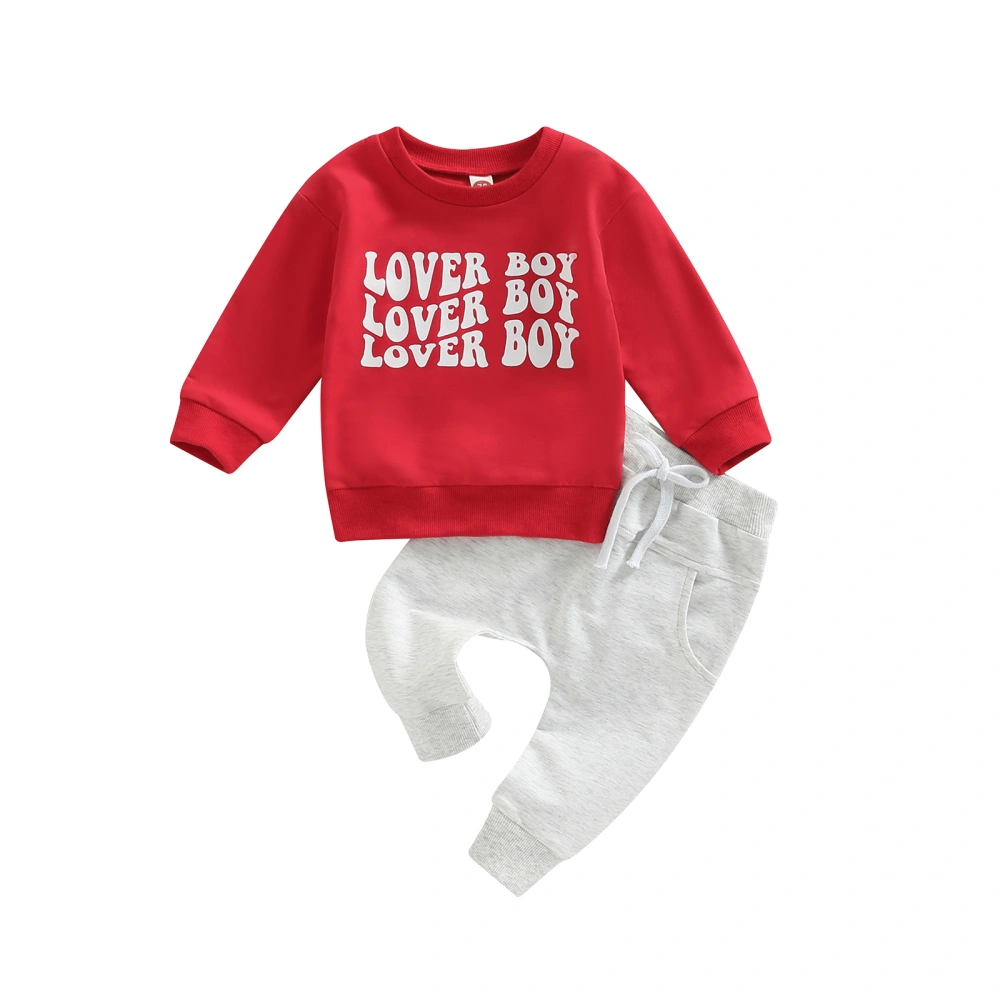 Boys 2pcs Outfits Valentine's Day Letter Print Sweatshirt and Pants