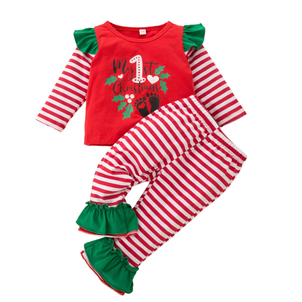 Christmas Baby Girls Outfits, Long Sleeve Stripes Tops with Pants