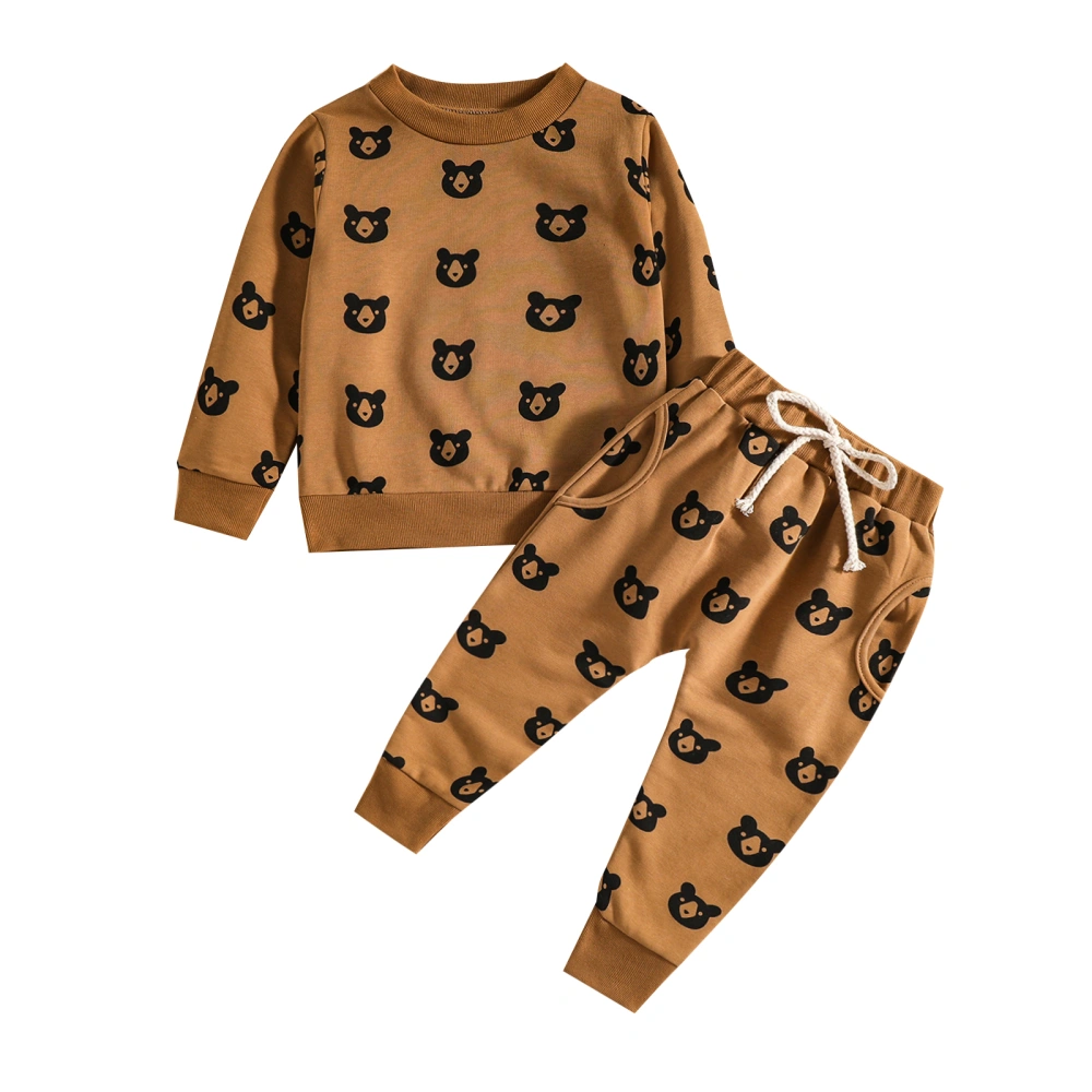 Kids Boys Suit, Long Sleeve Bear Pullover Tops+Printed Long Pants