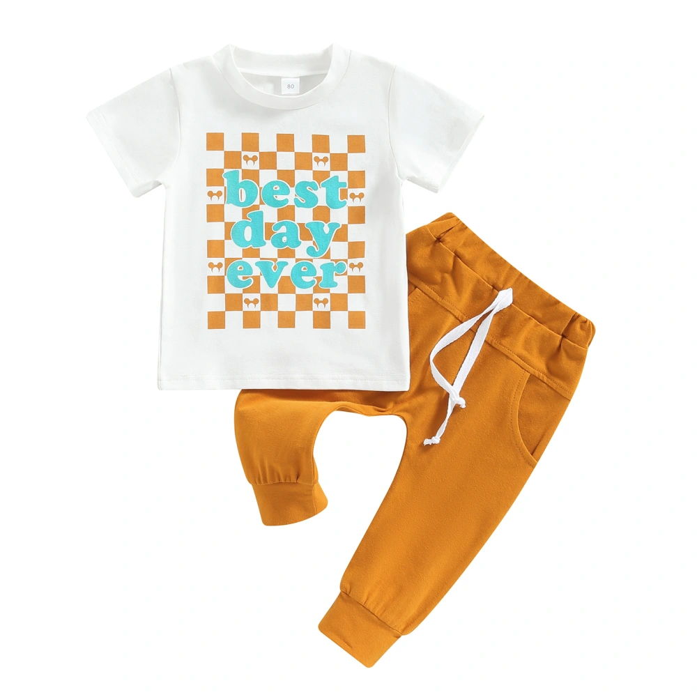 Boys Summer Clothes Set Letter Checkerboard Print T-Shirts Pants