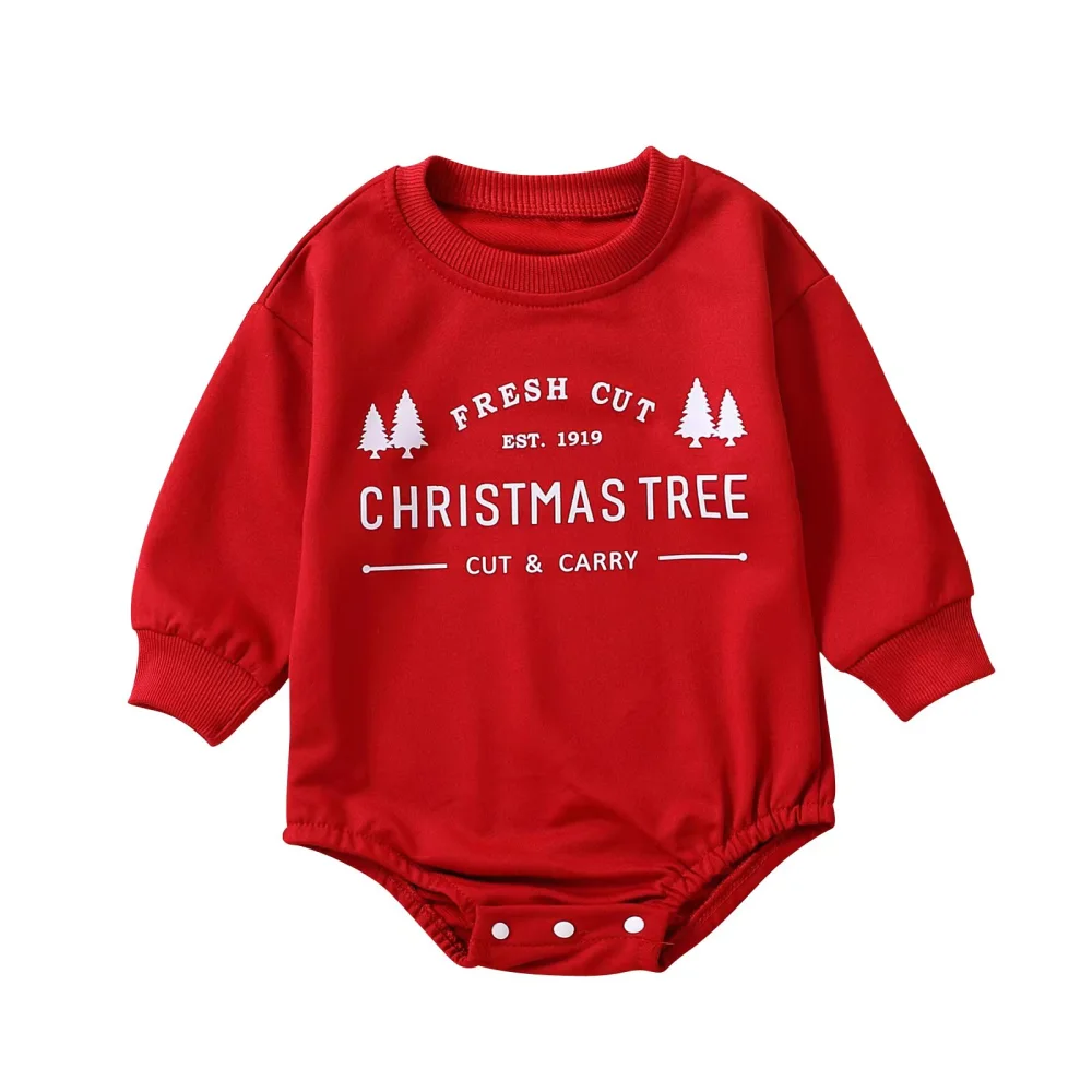 Baby Boys Girls Christmas Romper, Long Sleeve Letters Print Bodysuit