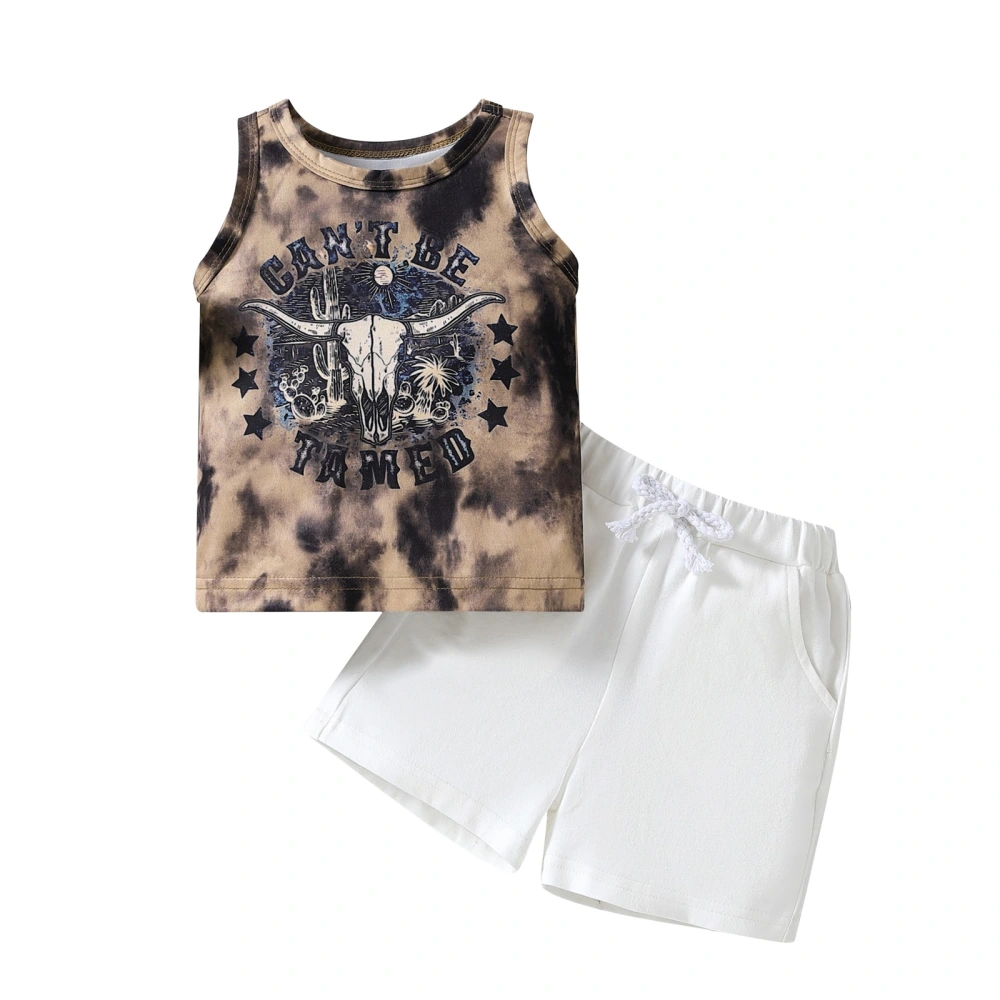 Baby Boys Shorts Set, Letters Bull Head Print Tank Top + Shorts