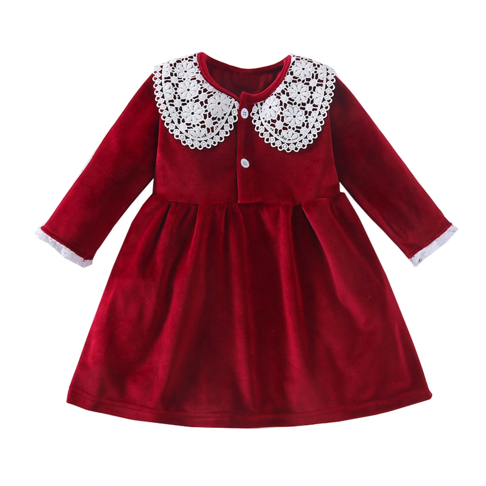 Toddler Girl A-line Dress Lace Patchwork Long Sleeves Party Dress