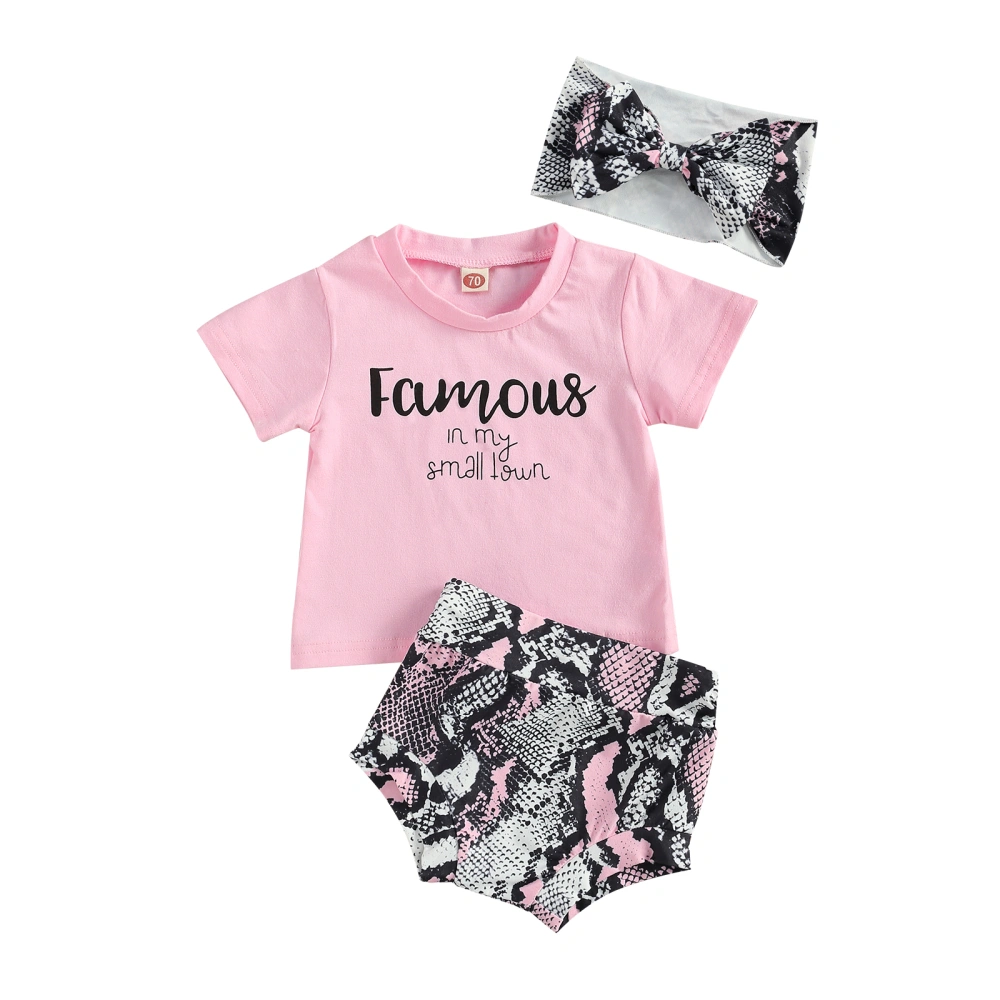 Baby's Three-piece Suit Letter Print T-shirt + Snakeskin Print Shorts + Headwear