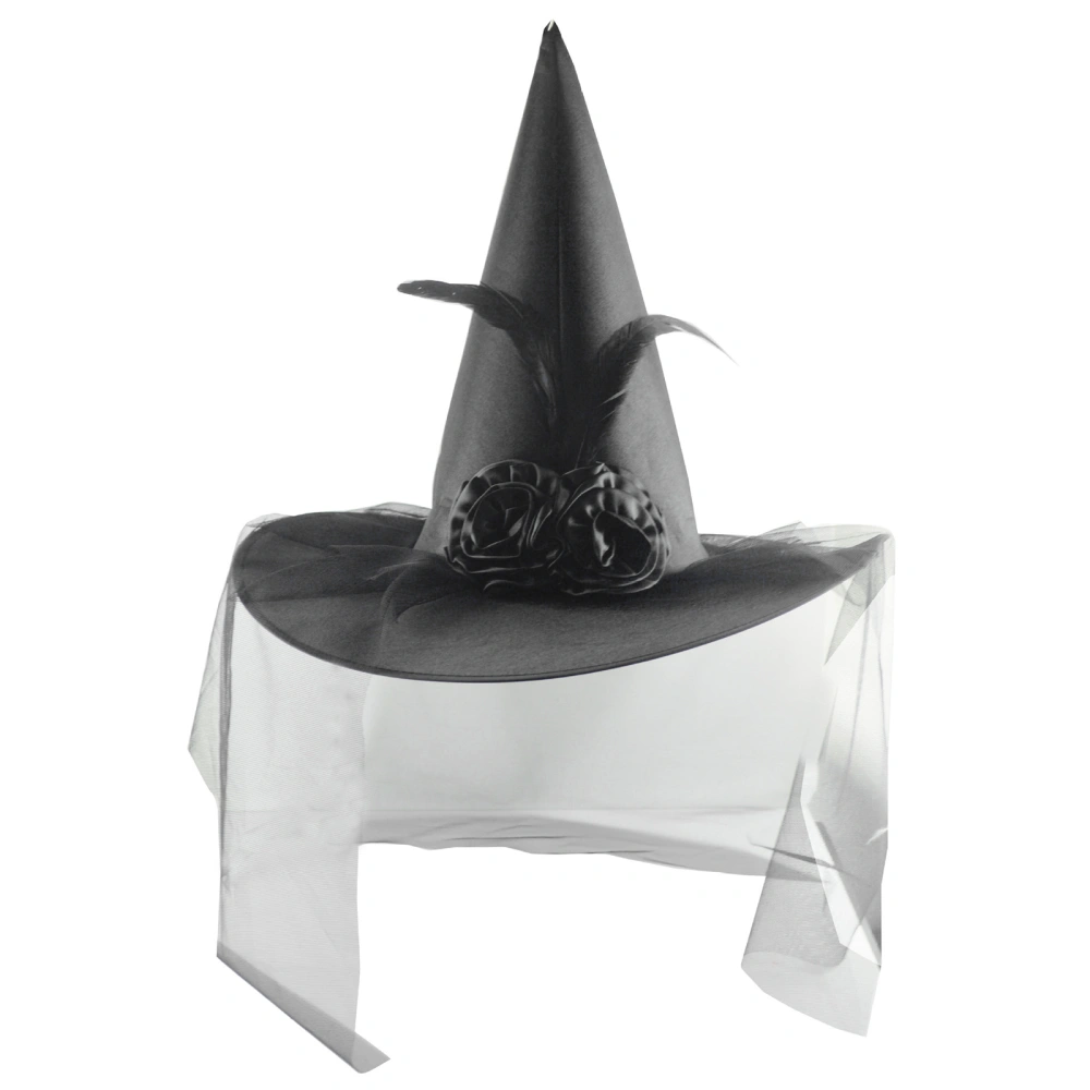 Adult Women Witch Hat Halloween Tulle Floral Party Prop Cap Hat